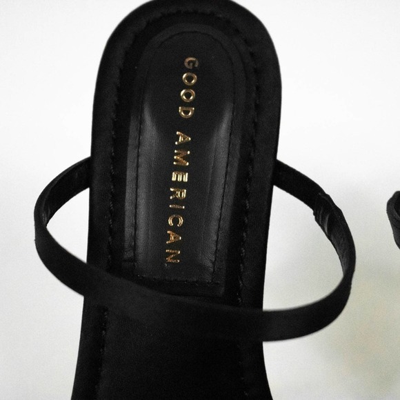 Good American Black Satin High Heels Women Size 6.5 Strappy Square Toe Stiletto - Picture 8 of 9